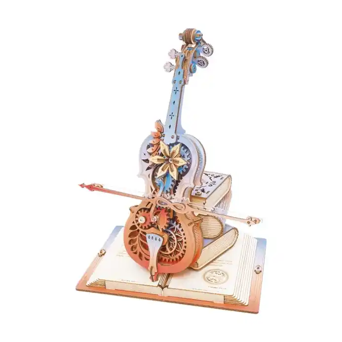 RoboTime 3D dřevěná skládačka hrací skříňky Kouzelné violoncello barevné (mechanický pohon) - Populární