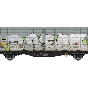 H0 - Vůz s posuvnou stěnou CH-TWA, Hbbillns, stříbrný, grafity na obou stranách / Albert-modell 245065 - Právě přidáno